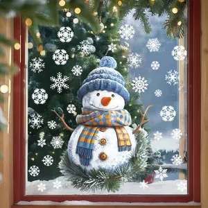 Christmas Snowman Window Stickers Cartoon Santa Claus Snowflake Glass Clings PVC Static Film Decors For Festive Holiday Home Decor