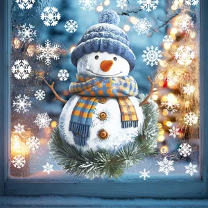 Christmas snowman window sticker static cling, snowflake glass decals for holiday decor details