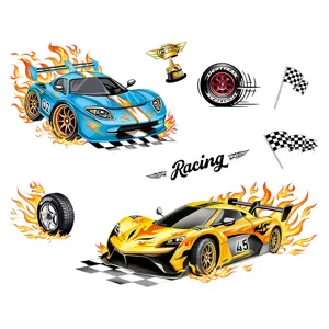 Cartoon racing car wall stickers for kids room, PVC self adhesive decorative decals.