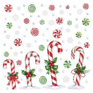 Christmas candy cane peppermint window stickers removable PVC snowflake glass decals
