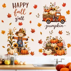 Adesivi murali autunno Thanksgiving zucca spaventapasseri camion decorazione casa.