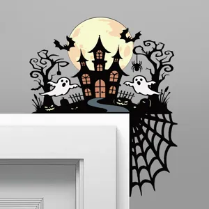 Halloween door corner sticker spooky haunted house ghost spider web PVC wall decal decor