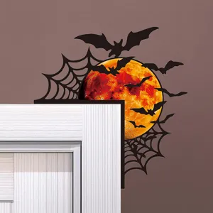 Halloween door corner sticker with bats and spider web, PVC self-adhesive holiday home decor.