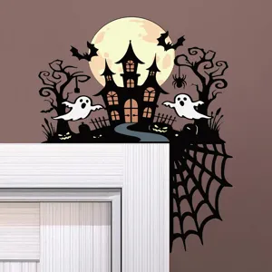 Halloween door corner sticker PVC wall decor spooky haunted house bat ghost design