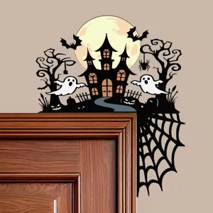 Halloween door corner sticker PVC spooky haunted house wall decal for holiday home decor.