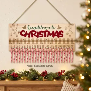 Weihnachten Holz Countdown Kalender Wandbehang Schild mit 24 Zuckerstangen Slots für Festdeko.