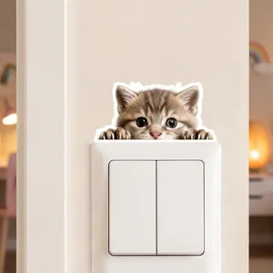 Süßer Katzen Wandaufkleber für Lichtschalter, dekoratives PVC Wandtattoo Detail Ansicht.