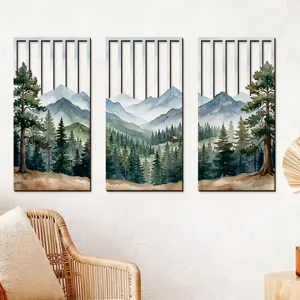 Pastoral Hollow Wood Wall Art Landscape Watercolor Print Decorative Signs For Living Room Home Decoration Wall Panels