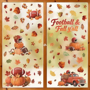 Autumn window stickers Thanksgiving maple leaves pumpkins football wall glass decals decor