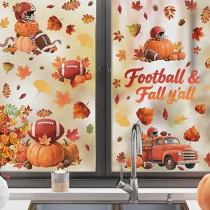 Fall autumn window stickers Thanksgiving maple leaves pumpkins football decals glass decor for home
