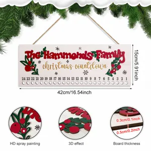 Hölzernes Weihnachts-Adventskalender Hängeschild mit 24 nummerierten Löchern für die Feiertage.