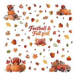 Autumn fall window stickers Thanksgiving pumpkin maple leaf football decals glass home decor