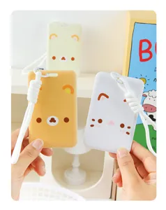 Cute cartoon push-pull card holder cream style student campus card protective sleeve with lanyard