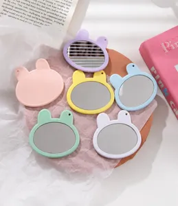 Cute rabbit shape makeup mirror portable candy color cosmetic pocket hand mirror for girls