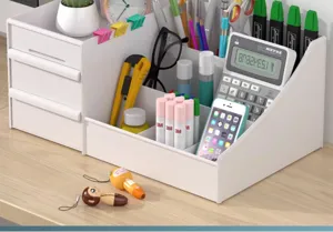 White desktop storage box with drawers, multi-functional large capacity organizer for cosmetics.