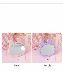 Cute rabbit shape makeup mirror portable candy color cosmetic pocket mirror for women