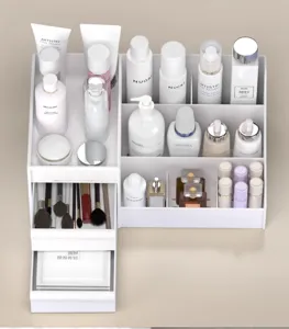 Desktop cosmetic organizer with drawers white makeup storage box for skincare items
