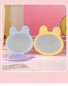 Cute rabbit shape makeup mirror, candy color portable vanity mirror for girls, ins style.