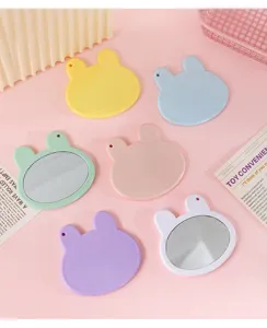 Cute bunny shape makeup mirror candy color portable cosmetic pocket mirror aesthetic daily use