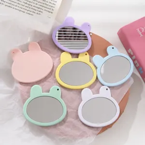 Cute Rabbit Shape Portable Makeup Mirror Candy Color Pocket Mirror Ins Style Handheld Small Mirror For Girls Daily Travel