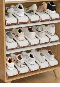 Plastic double layer shoe rack space saving organizer for entryway and closet shelf