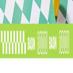 Plastic washbasin detail design with green stripes and basin text for dorm and daily home use.