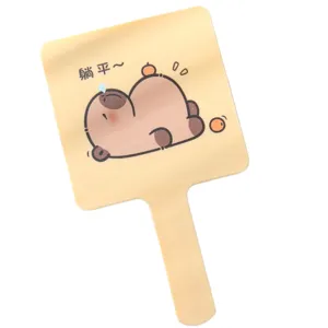 Miroir à Manche Imprimé Capybara Dessin Animé Mignon Miroir Cosmétique Carré Portable en Plastique pour Filles Voyage Quotidien