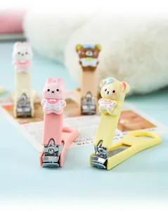 Cute cartoon rabbit and bear nail clipper set, portable anti-splash manicure tool for daily use.