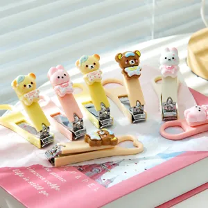 Cute cartoon bear and rabbit nail clipper, portable anti-splash manicure tool for daily use.