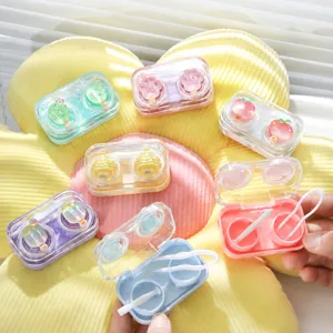 Leuke cartoon ijslolly contactlenzen doos draagbare dubbele doos set met gereedschap voor zorg.