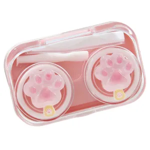 Schattig cartoon kattenpoot contactlens etui draagbare transparante dubbele doos met tools
