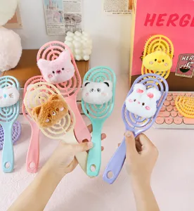 Süße Cartoon Plüschtier Hohl Haarbürste Massage Stylingkamm in rosa blau lila gelb