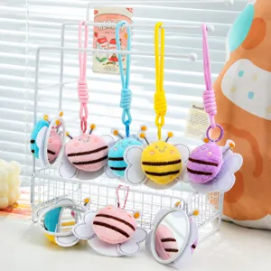 Süßes Cartoon Biene Plüschpuppe Make-up Spiegel Tragbarer Handheld Taschenspiegel Ins Stil Tasche Hängeornament Studenten Geschenk