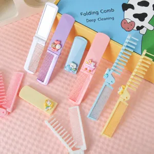 Cute Macaron Folding Hair Comb With Mirror Portable Travel Mini Makeup Comb Compact Hair Brush For Women Girls Daily Use