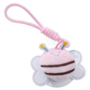 Süßer Cartoon Biene Plüsch Hand Make-up Spiegel mit rosa Band, tragbarer Taschenanhänger.