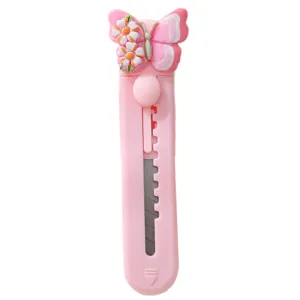 Cute pink butterfly utility knife, portable pocket box cutter, kawaii cute stationery for crafts.