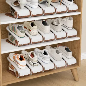 Adjustable double layer shoe rack space saving plastic shoe organizer for home closet storage