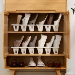 Plastic double decker shoe rack space saving vertical shoe organizer for cabinet shelf storage