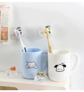 Cute cartoon portable toothbrush protector cap storage clip set with cups for travel daily use.
