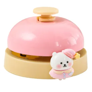 Cute cartoon bear service bell hand press buzzer for restaurant desk pet call toy decor.