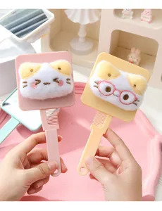 Leuke cartoon kat handpiegel met kam 2-in-1 draagbare make-up zakspiegel voor meisjes en dames