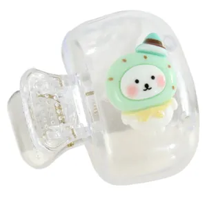Transparent hair claw clip with cute cartoon charm, sweet daily hair accessory for women.