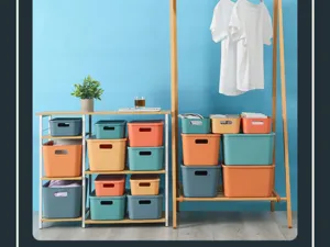 Plastic storage box with lid for desktop makeup, toys, and clothes. Multipurpose home organizer.