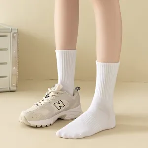Men white ribbed cotton tube socks, breathable casual sports socks for daily wear detail view.