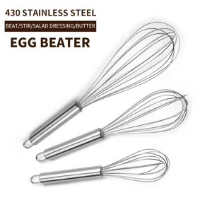 Set frusta da cucina manuale in acciaio inox, tre dimensioni per cottura e montare panna.