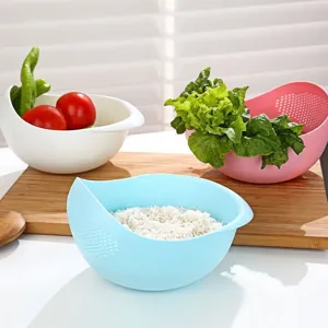Plastic rice washing basin kitchen vegetable fruit drain basket multifunctional strainer main view