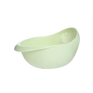 Plastic rice washing basin colander kitchen fruit vegetable strainer draining bowl green.