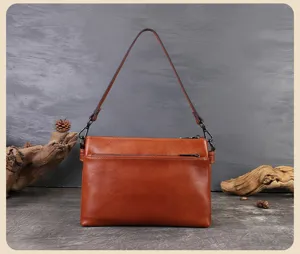 Genuine leather shoulder bag for women, retro brown multi-layer crossbody purse for daily work.