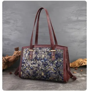 Vintage embroidered women shoulder bag large capacity boston handbag casual stylish tote purse
