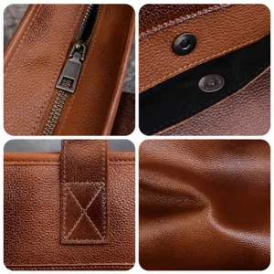 Vintage brown genuine leather women tote bag large capacity shoulder commuter handbag